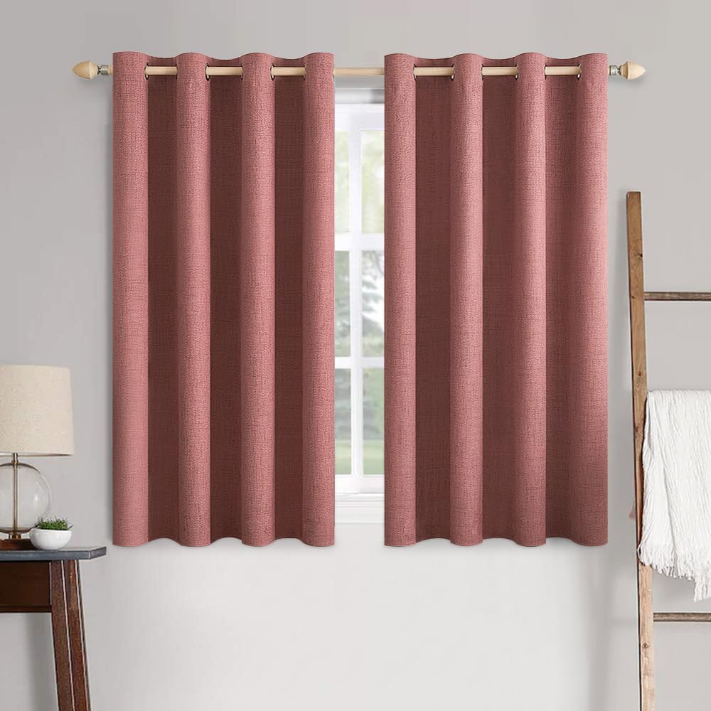 100% Blackout Linen Textured Curtains for Bedroom Solid Thermal Insulated Natural Beige Grommet Room Darkening Curtains & Drapes Luxury Decor for Living Room Nursery 52 x 84 Inch (2 Panels)