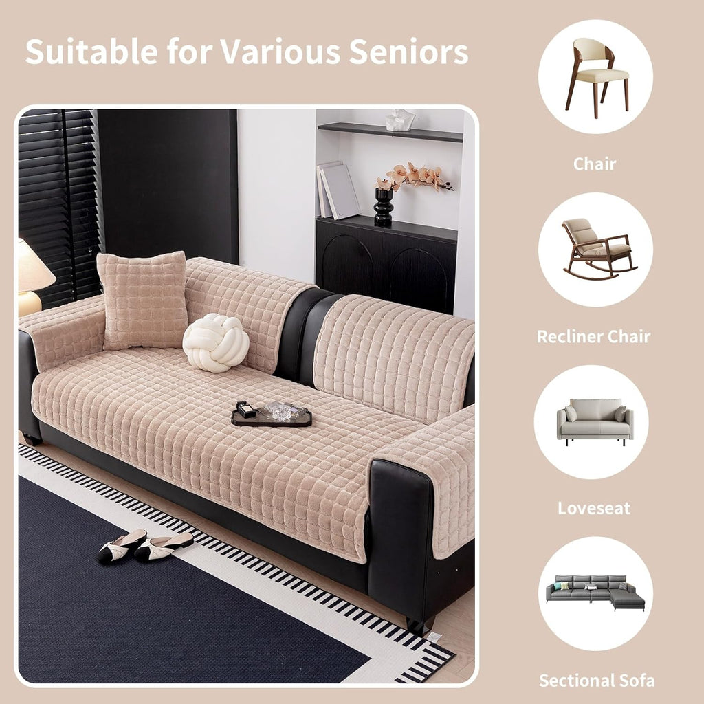Couch Cover, Washable Sectional Sofa Cover, Anti Slip Sofa Slipcovers for 3 Cushion Couch Sofa L Shaped Recliner, Furniture Protector Covers for Pets Kids(Khaki, Only 1 PCS)