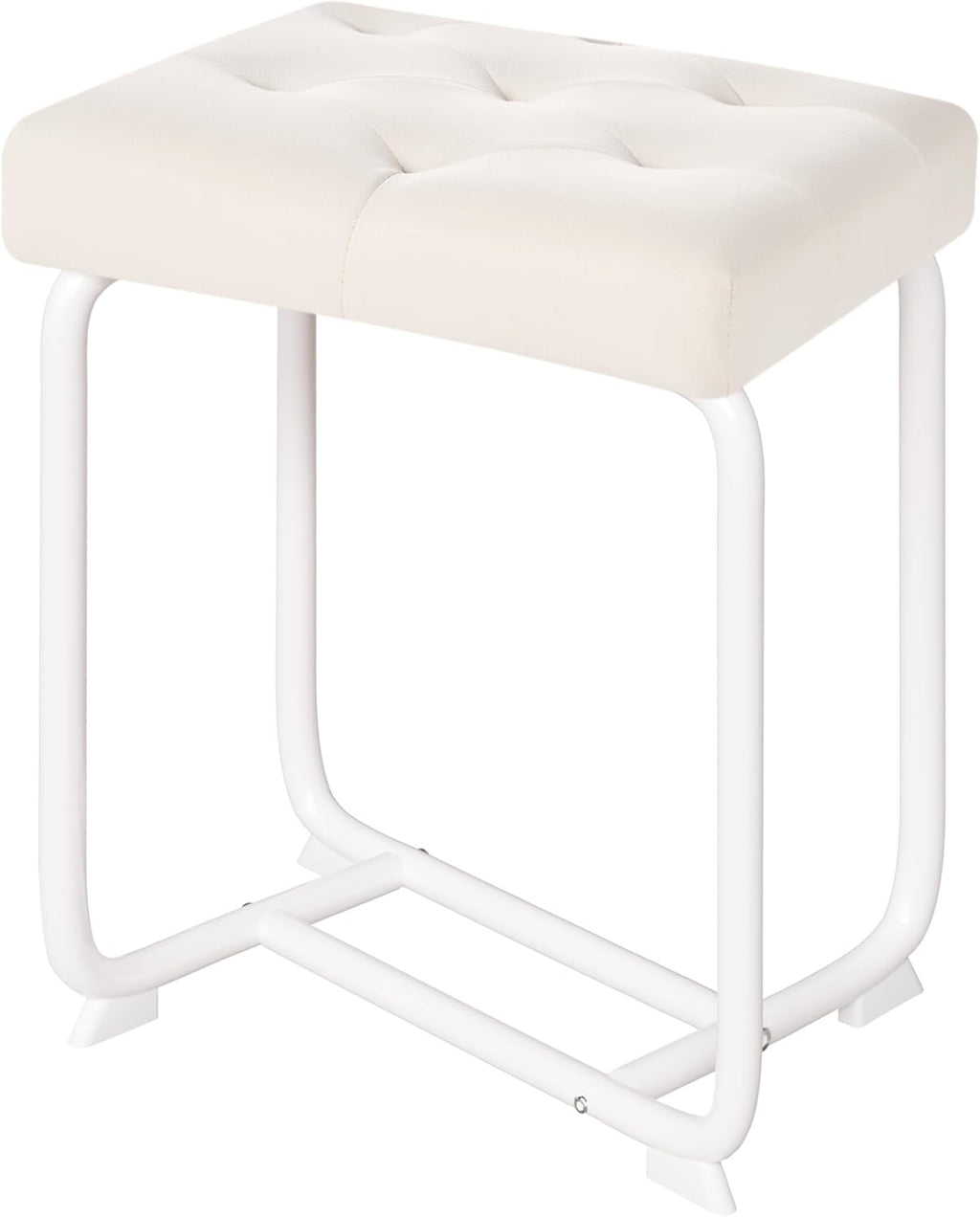White Vanity Chair, Leather Vanity Stool, Small Stool Chair for Vanity, Square Ottoman Foot Stool, Makeup Vanity Chairs with Thick Padded Seat for Bathroom, Bedroom, Entryway, KFD01W