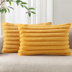 Pallene Faux Fur Plush Throw Pillow Covers 18x18 Set of 2, Luxury Soft Fluffy Striped Decorative Pillow Covers for Sofa, Couch, Living Room, Cream White