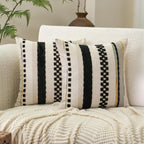 Aeckself Boho Throw Pillow Covers 18x18 Inch Set of 2, Farmhouse Decorative Striped Square Pillow Covers Chenille Tufted Pillow Cases Accent Neutral Pillowcase for Living Room Couch Bed, Orange White