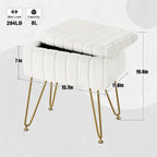 Vanity Stool Chair Faux Fur with Storage, 15.7"L x 11.8"W x 19.4"H Soft Ottoman 4 Metal Legs with Anti-Slip Feet, Furry Padded Seat, Modern Multifunctional Chairs for Makeup, Bedroom White