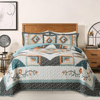 Farmhouse Cotton Quilts Queen Size for Fall - Lightweight Patchwork Autumn Bedspread Set for Bed Coverlet - Highly-Woven Soft Reversible Bed Spread for All Seasons (Floral Orange) 3 Pieces