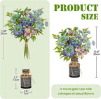Fake Flowers in Vase Blue Faux Flowers Bush Bouquet Plant Flower Arrangements with Woven Glass Vase Artificial Flower Floral Bulk Bouquet Home Decor Bathroom Table Centerpiece Decorations