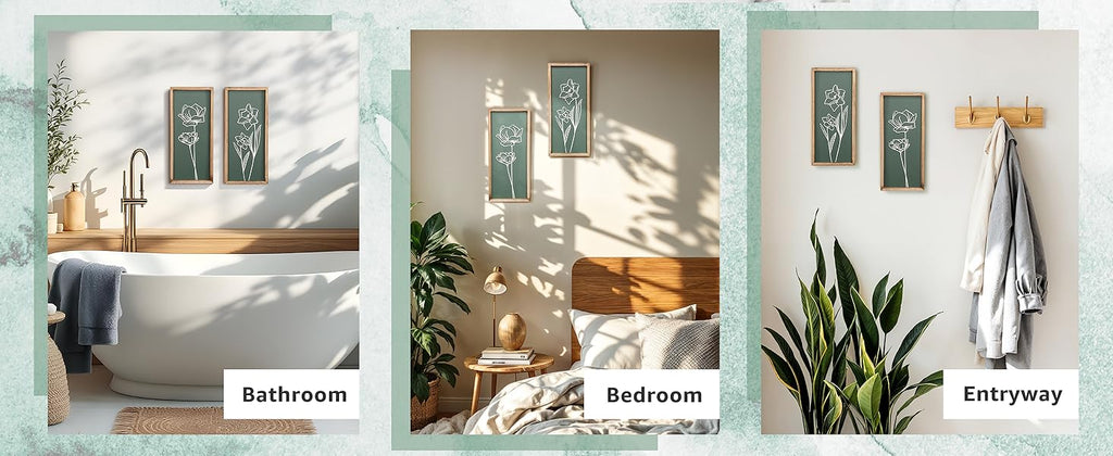 3D Floral Green Wall Art (Set of 2) Lightweight, Wooden Ready-to-Hang Boho Framed Wall Art for Bathroom, Bedroom, Living Room or Office – Premium Sage Green Farmhouse Decor – Gift-Boxed
