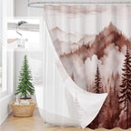 3 in 1 Shower Curtain Set, DarkGreen Misty Pine Forest Fabric Shower Curtain with PEVA Liner and Double Sided Hooks, Bathroom Curtain Waterproof 72x72
