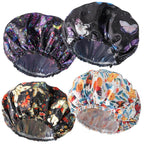 4 PCS Shower Caps for Women, Elastic and Reusable Bath Caps, Double Waterproof Layers Shower Cap, Bathing Shower Caps, Environmental Protection Hair Bath Hat - Printed Color