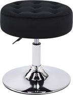 Mid-Century Tufted Adjustable Swivel Makeup Ottoman Stool; Modern Big Size Round Vanity Stool Chair for Bedroom Living Room (White)