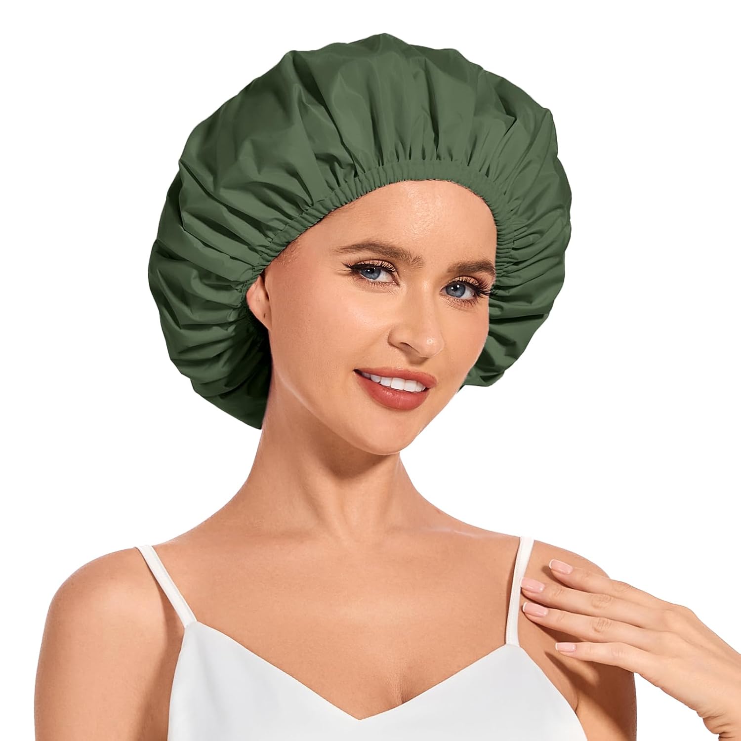 Shower Cap for Women Waterproof Reusable, Large Shower Cap Non-Slip with Elastic Band, Washable Bath Hair Hat for Long Hair, Braids (Pink)
