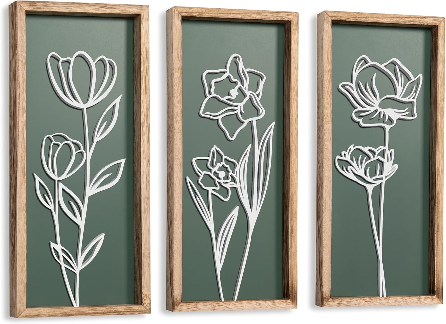 3D Floral Green Wall Art (Set of 2) Lightweight, Wooden Ready-to-Hang Boho Framed Wall Art for Bathroom, Bedroom, Living Room or Office – Premium Sage Green Farmhouse Decor – Gift-Boxed