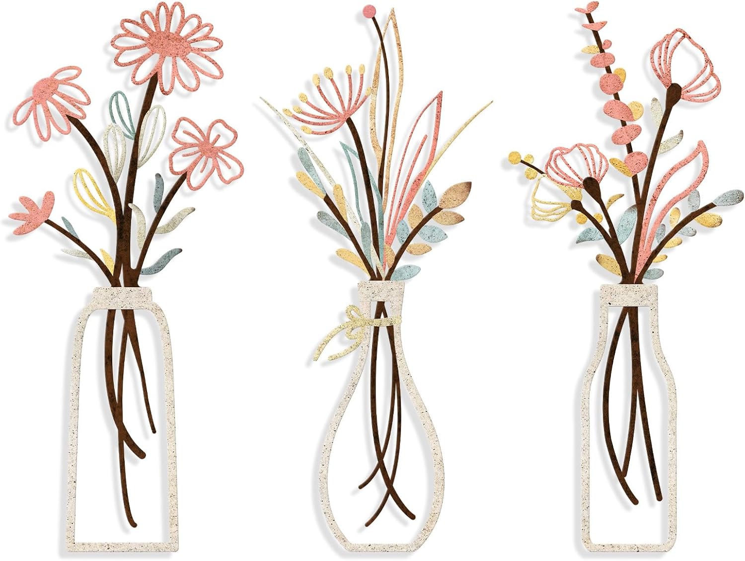 3 Pieces Metal Flowers Wall Arts - Rustic Farmhouse Decor Black Minimalist Flower Wall Decors for Living room Bathroom Bedroom Dining Room - Housewarming Gifts(Black, Vase-C)