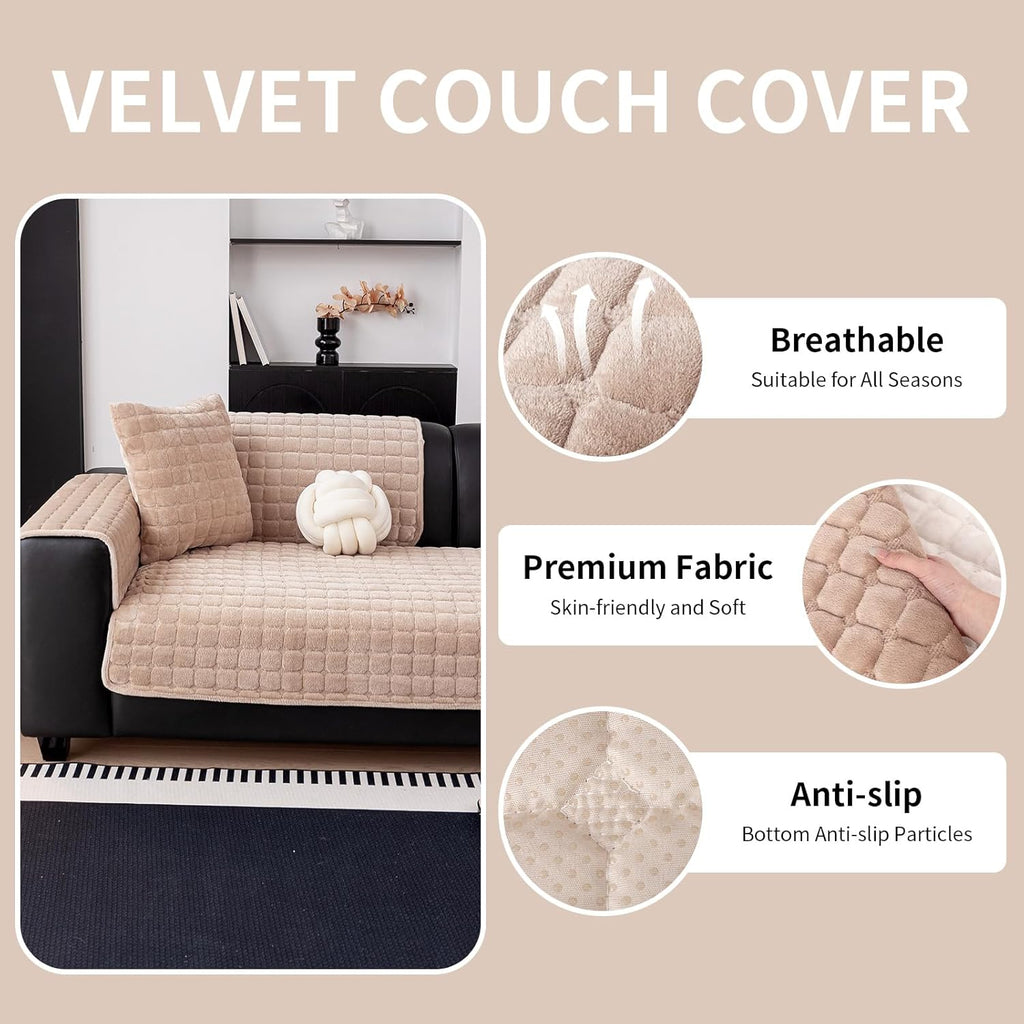 Couch Cover, Washable Sectional Sofa Cover, Anti Slip Sofa Slipcovers for 3 Cushion Couch Sofa L Shaped Recliner, Furniture Protector Covers for Pets Kids(Khaki, Only 1 PCS)