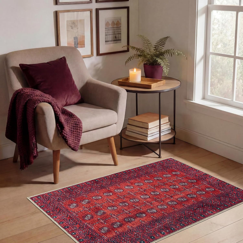 2x3 Rug - Machine Washable Entry Rug with Non-Slip Backing, Ideal for Enteryway, Kitchen, Bathroom, Laundry Room - Vintage, Easy Clean, Durable, Low Pile Rug - (2' x 3')