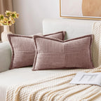 MIULEE Decorative Throw Pillow Covers for Couch Bed Livingroom 18x18 Inch Set of 2 Beige Boho Accent Throw Pllows Broadside Striped Patchwork Soft Corduroy Pillowcases