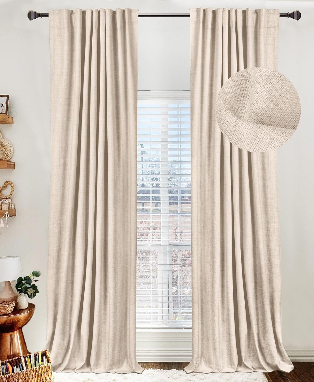 100% Blackout Shield Blackout Curtains for Bedroom 84 Inches Long, Back Tab/Rod Pocket Living Room Drapes, Thermal Insulated Blackout Curtains 2 Panels Set, 50" W x 84" L, Cream