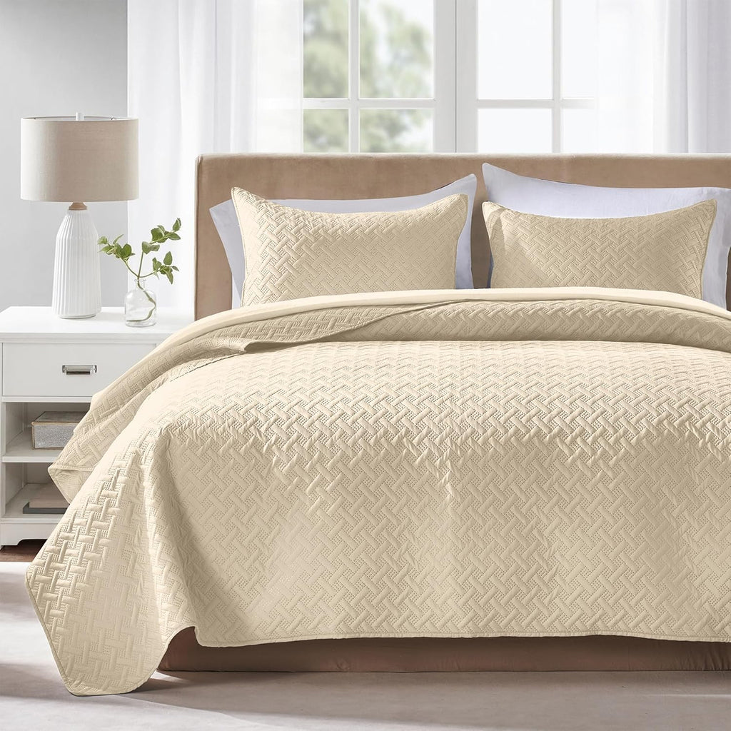 Quilts Queen Size - Ultra Soft Navy Blue Quilt Lightweight Microfiber Bedspreads, Classic Basket Weave Pattern Bedspread Bed Coverlet 3 Pieces for All-Season (1 Quilt, 2 Pillow Shams) | Breathable material, Easy care