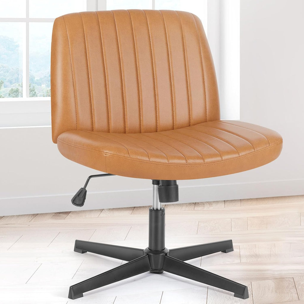 Criss Cross Chair with Wheels Wide Cross Legged Office Desk Vanity Chair Comfy Fabric Armless Adjustable Swivel for Home Computer Task Teddy Pink