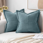 MIULEE Decorative Throw Pillow Covers for Couch Bed Livingroom 18x18 Inch Set of 2 Beige Boho Accent Throw Pllows Broadside Striped Patchwork Soft Corduroy Pillowcases