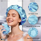 4 Pack Shower Caps for Women, Reusable Waterproof Double Layer Bath Cap, Large EVA Elastic Hair Cover for Shower, Fits Long Hair & Braids, for Spa & Home