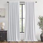 100% Blackout Linen Curtains for Bedroom, Ivory Solid Luxury Decor Thermal Insulation Room Darkening Drapes for Living Room Nursery Back Tab Rod Pocket 42 x 84 Inches, 2 Panels
