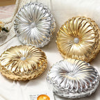 Kathfly Set of 4 Decorative Round Pleated Throw Pillows, Classy Velvet Pumpkin Round Throw Pillows, Decorative Floor Pillow for Bed Chair Home Sofa Decor, 14" Diameter(Colorful)