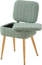 Vanity Chair, Storage Ottoman with Folding Back & Gold-Toned Metal Legs, Ottoman Seat with Teddy Velvet for Dressing Room Living Room Bedroom, 16" x 12.5" Inch
