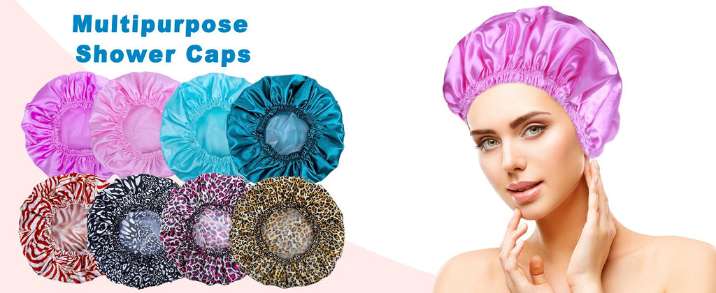 4 PCS Shower Caps for Women, Elastic and Reusable Bath Caps, Double Waterproof Layers Shower Cap, Bathing Shower Caps, Environmental Protection Hair Bath Hat - Printed Color