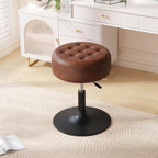 Mid-Century Tufted Adjustable Swivel Makeup Ottoman Stool; Modern Big Size Round Vanity Stool Chair for Bedroom Living Room (White)