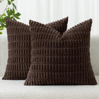 MIULEE Pack of 2 Corduroy Decorative Throw Pillow Covers 18x18 Inch Soft Boho Striped Pillow Covers Modern Farmhouse Home Decor for Sofa Living Room Couch Bed Cream White