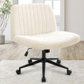 Chair Wheels Wide Cross Legged Office Desk Vanity Chair Comfy Fabric Armless Adjustable Swivel for Home Computer Task (Beige Wheel, Fabric)
