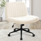Chair Wheels Wide Cross Legged Office Desk Vanity Chair Comfy Fabric Armless Adjustable Swivel for Home Computer Task (Beige Wheel, Fabric)