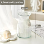 New 2026 Design Ribbed Glass Vase Wide - 8 Inch Tall Ribbed Vase for Wedding Reception, Home Decor, Housewarming Gift (Clear) Decorative Flower Vases - Bud Vase for Centerpieces Cylinder Vases