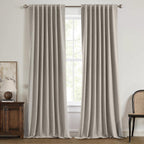 100% Blackout Linen Curtains for Bedroom, Ivory Solid Luxury Decor Thermal Insulation Room Darkening Drapes for Living Room Nursery Back Tab Rod Pocket 42 x 84 Inches, 2 Panels
