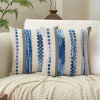 Aeckself Boho Throw Pillow Covers 18x18 Inch Set of 2, Farmhouse Decorative Striped Square Pillow Covers Chenille Tufted Pillow Cases Accent Neutral Pillowcase for Living Room Couch Bed, Orange White