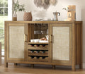 Rattan Wine Bar Cabinet, Boho Rattan Home Bar with Glass Holder and Drawer Style Racks, Oak Sideboard Buffet Storage Cabinet for Living Dining Room Kitchen