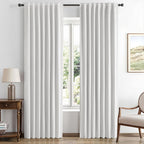 100% Blackout Linen Curtains for Bedroom, Ivory Solid Luxury Decor Thermal Insulation Room Darkening Drapes for Living Room Nursery Back Tab Rod Pocket 42 x 84 Inches, 2 Panels