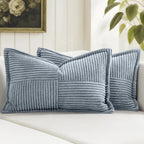 MIULEE Decorative Throw Pillow Covers for Couch Bed Livingroom 18x18 Inch Set of 2 Beige Boho Accent Throw Pllows Broadside Striped Patchwork Soft Corduroy Pillowcases
