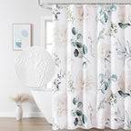 Watercolor Floral Shower Curtain, 3D Embossed Butterflies Grey Beige Flower Bathroom Curtains, Minimalist White Cloth Bath Curtain, Waterproof Fabric Textured Shower Curtain Set with Hooks, 72x72