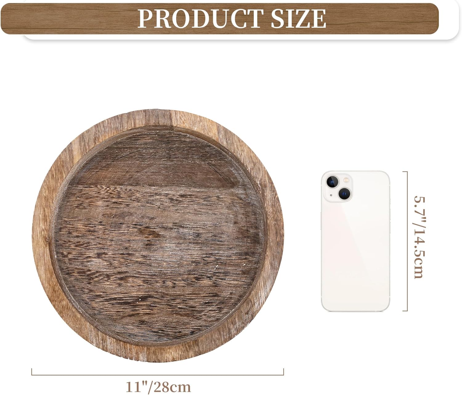 Candle Plate Holder Tray: Round Wood Decorative Candle Plate - Rustic Farmhouse CoffeeTable Decor - Tealight Pillar Trays for Home Decor (Distressed)