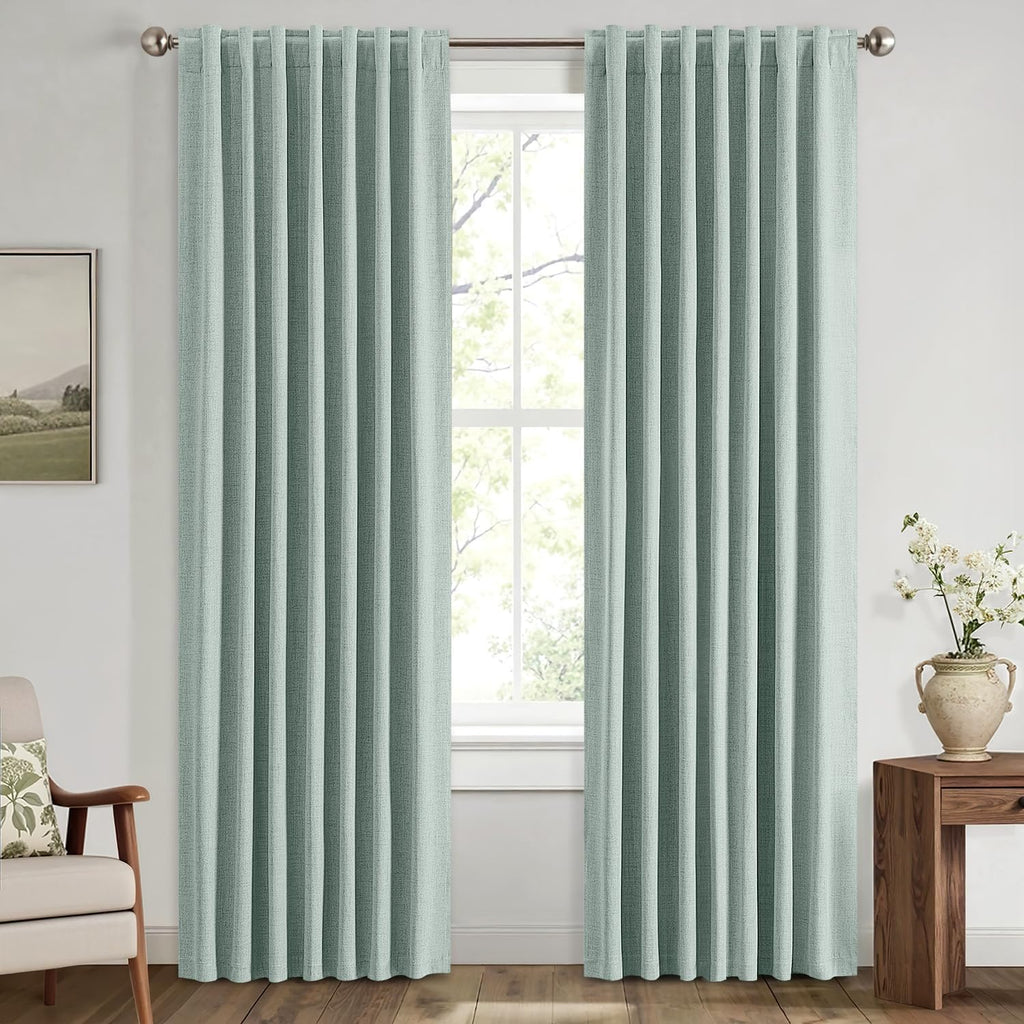 100% Blackout Linen Curtains for Bedroom, Ivory Solid Luxury Decor Thermal Insulation Room Darkening Drapes for Living Room Nursery Back Tab Rod Pocket 42 x 84 Inches, 2 Panels