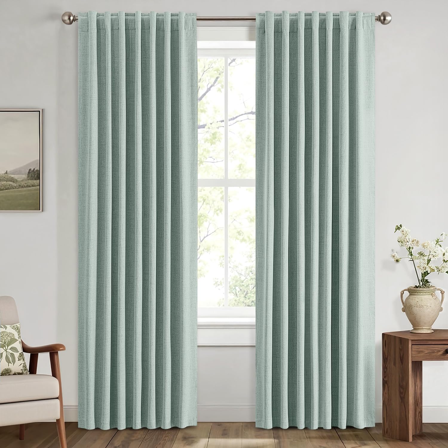 100% Blackout Linen Curtains for Bedroom, Ivory Solid Luxury Decor Thermal Insulation Room Darkening Drapes for Living Room Nursery Back Tab Rod Pocket 42 x 84 Inches, 2 Panels