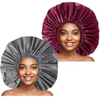 Super Jumbo Shower Cap 2 PCS Waterproof Shower Caps for Women, Extra Large Shower Cap, Reusable Super Large Bath Caps Hair Cap for Long Thick Curly Hair, Locs, Twist Braids - Black + White