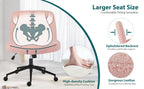 Criss Cross Chair with Wheels Wide Cross Legged Office Desk Vanity Chair Comfy Fabric Armless Adjustable Swivel for Home Computer Task Teddy Pink