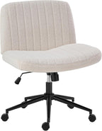 Criss Cross Chair with Wheels Wide Cross Legged Office Desk Vanity Chair Comfy Fabric Armless Adjustable Swivel for Home Computer Task Teddy Pink