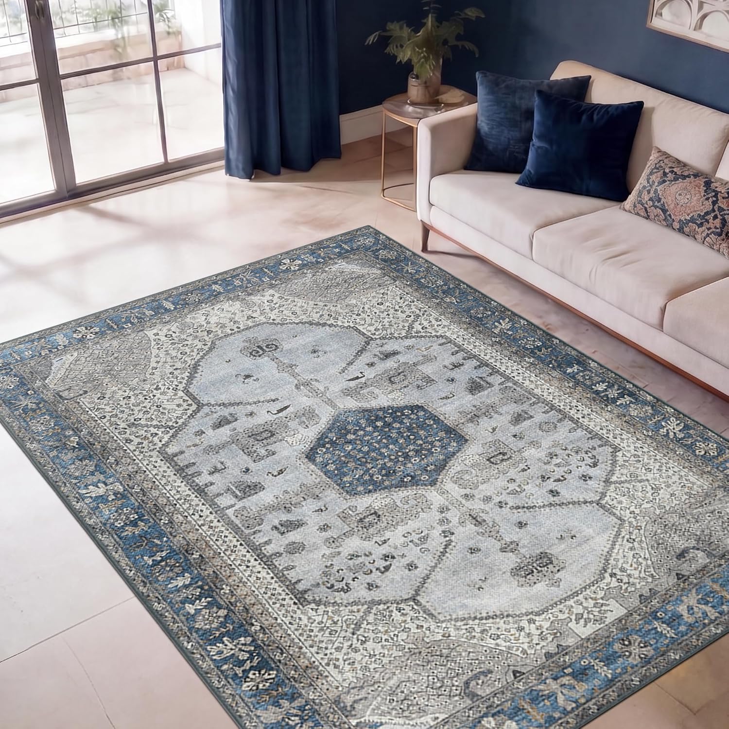 2x3 Rug - Machine Washable Entry Rug with Non-Slip Backing, Ideal for Enteryway, Kitchen, Bathroom, Laundry Room - Vintage, Easy Clean, Durable, Low Pile Rug - (2' x 3')