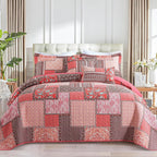 Farmhouse Cotton Quilts Queen Size for Fall - Lightweight Patchwork Autumn Bedspread Set for Bed Coverlet - Highly-Woven Soft Reversible Bed Spread for All Seasons (Floral Orange) 3 Pieces