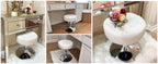 Mid-Century Tufted Adjustable Swivel Makeup Ottoman Stool; Modern Big Size Round Vanity Stool Chair for Bedroom Living Room (White)