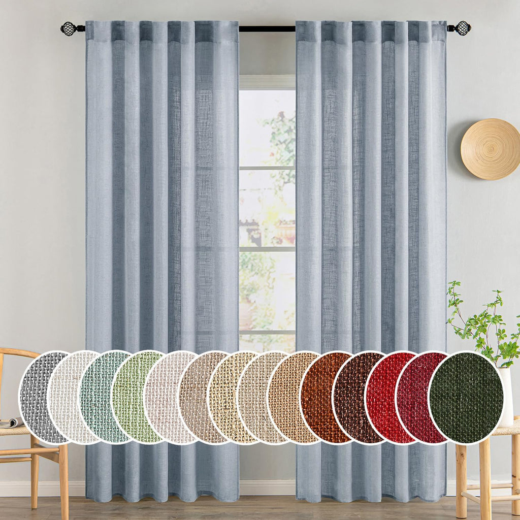 Natural White Linen Curtains 84 Inch Long for Bedroom Living Room, Soft Thick Linen Textured Window Drapes Semi Sheer Light Filtering Rod Pocket Back Tab Neutral Farmhouse Cream Ivory 2 Panels