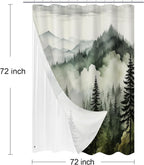 3 in 1 Shower Curtain Set, DarkGreen Misty Pine Forest Fabric Shower Curtain with PEVA Liner and Double Sided Hooks, Bathroom Curtain Waterproof 72x72