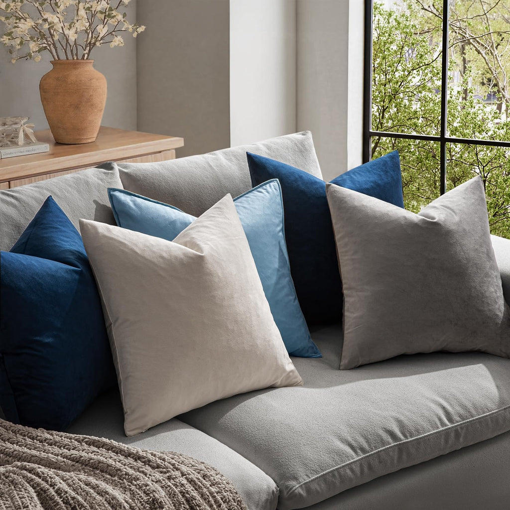 MIULEE Velvet Throw Pillow Covers 18x18 Inch, Pack of 2 - Dark Blue, Super Soft Decorative Square Cushion Cases Modern Luxury Home Decor for Sofa, Couch, Bed, Chair